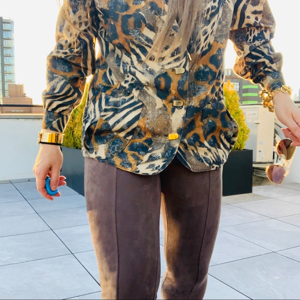 Vintage Jordana Jungle Animal Print Gold Buttons Fax Fur Blazer - Picture 8 of 16